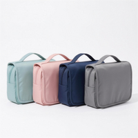 Hanging wash bag color options: mint green, pink, navy blue, grey